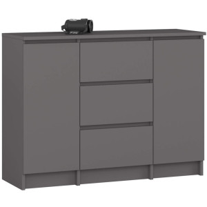 Commode Akord K100 Gris Graphite 101 Cm 2 Portes 3 Tiroirs Façade Gris Graphite 4 Étagères 101X35X76 Cm