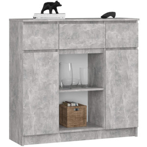 Commode Akord K100 Béton 101 Cm 2 Portes 3 Tiroirs Façade Béton 6 Étagères 101X35X98 Cm