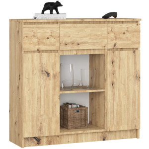Commode Akord K100 Chêne Artisan 101 Cm 2 Portes 3 Tiroirs Façade Chêne Artisan 6 Étagères 101X35X98 Cm