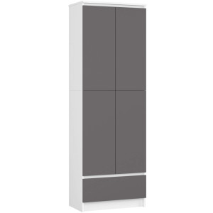 Armoire De Rangement Akord R60 Blanche 60 Cm 2 Portes 1 Tiroir Façade Gris Graphite Mat 4 Étagères 60X35X180 Cm