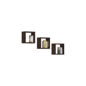 Ensemble De 3 Etagères Carrées Akord K25 Cm Avec Fixation Invisible Wengé 25 Cm 3 Étagères 25X15X25 Cm
