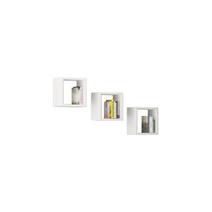 Ensemble De 3 Etagères Carrées Akord K25 Cm Avec Fixation Invisible Blanche 25 Cm 3 Étagères 25X15X25 Cm
