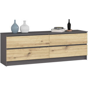 Grande Commode Pour Le Salon Akord K160 Gris Graphite 160 Cm 4 Tiroirs Façade Chêne Artisan 160X40X55 Cm