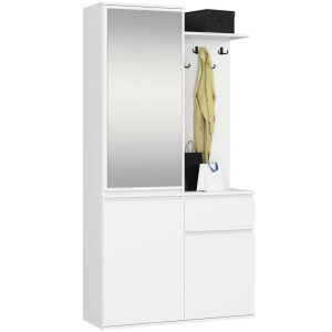 Ensemble De Meubles D'entrée Entro Blanc 95 Cm 3 Portes 1 Tiroir Façade Blanche 7 Étagères 95X35X183 Cm