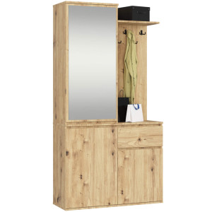 Ensemble De Meubles D'entrée Entro Chêne Artisan 95 Cm 3 Portes 1 Tiroir Façade Chêne Artisan 7 Étagères 95X35X183 Cm