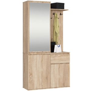 Ensemble De Meubles D'entrée Entro Chêne Sonoma 95 Cm 3 Portes 1 Tiroir Façade Chêne Sonoma 7 Étagères 95X35X183 Cm