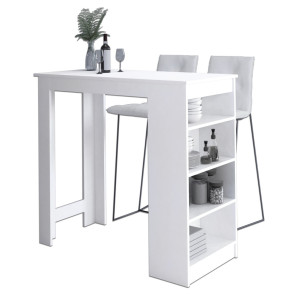 Table De Bar Pour Le Tabouret Akord Blanche 115 Cm Façade Blanche 4 Étagères 115X50X103 Cm