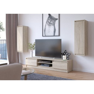 Ensemble Mobiler Pour Le Salon Akord Presentoir + Meuble Tv 240 Cm 4 Portes Couleur Chêne Sonoma 8 Étagères 240X40X140 Cm