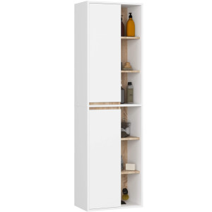 Colonne Salle De Bains Vami Suspendu Blanche 50 Cm 2 Portes Intérieur Chêne Sonoma 10 Étagères 50X30X170 Cm