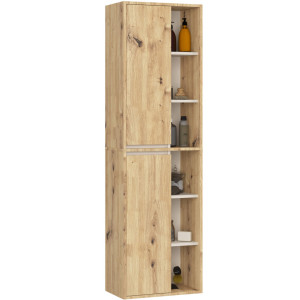 Colonne Salle De Bains Vami Suspendu Chêne Artisan 50 Cm 2 Portes Intérieur Cachemire 10 Étagères 50X30X170 Cm