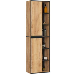 Colonne Salle De Bains Vami Suspendu Chêne Craft 50 Cm 2 Portes Intérieur Noire 10 Étagères 50X30X170 Cm