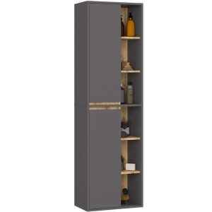 Colonne Salle De Bains Vami Suspendu Gris Graphite 50 Cm 2 Portes Façade Chêne Artisan 10 Étagères 50X30X170 Cm