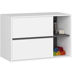 Meuble Salle De Bains Vami Suspendu Sans Vasque Blanche 90 Cm 2 Tiroirs Intérieur Gris Graphite 2 Étagères 90X45,5X60 Cm