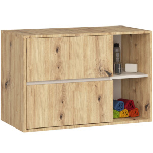 Meuble Salle De Bains Vami Suspendu Sans Vasque Chêne Artisan 90 Cm 2 Tiroirs Intérieur Cachmire 2 Étagères 90X45,5X60 Cm