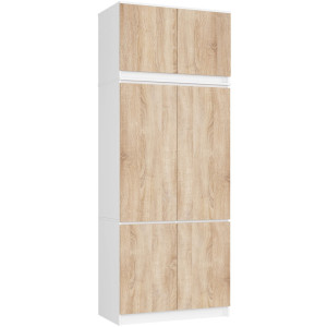 Armoire Avec Surmeuble S90 Blanche 90 Cm 6 Portes Façade Chêne Sonoma 6 Étagères 90X51X235 Cm