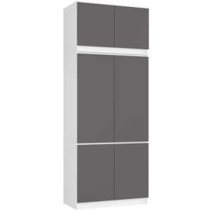 Armoire Avec Surmeuble S90 Blanche 90 Cm 6 Portes Façade Gris Graphite 6 Étagères 90X51X235 Cm