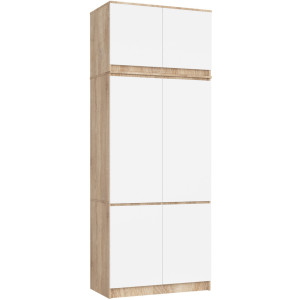 Armoire Avec Surmeuble S90 Chêne Sonoma 90 Cm 6 Portes Façade Blanche 6 Étagères 90X51X235 Cm
