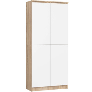 Armoire De Rangement Akord R80 Chêne Sonoma 80 Cm 2 Portes Façade Blanche Mat 8 Étagères 80X35X180 Cm