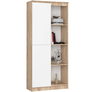 Bibliothèque De Bureau Akord R80 Chêne Sonoma 80 Cm 1 Porte Façade Blanche Mat 8 Étagères 80X35X180 Cm