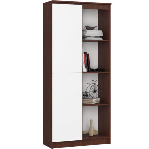 Bibliothèque De Bureau Akord R80 Wengé 80 Cm 1 Porte Façade Blanche Mat 8 Étagères 80X35X180 Cm