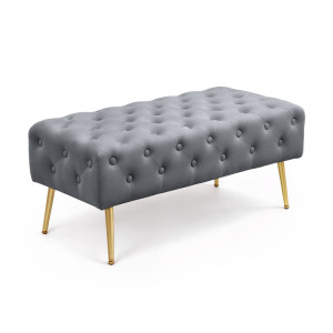 Bout De Lit En Velours Capitonné 100 Cm Monaco Gris Foncé
