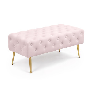 Bout De Lit En Velours Capitonné 100 Cm Monaco Rose Poudré