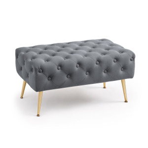 Bout De Lit En Velours Capitonné 80 Cm Madrid Gris Foncé