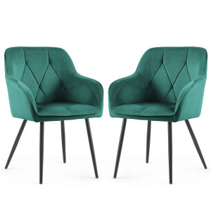 Lot De 2 Chaises En Velours Matelassées Diamante Vert Bouteille Pieds Noirs