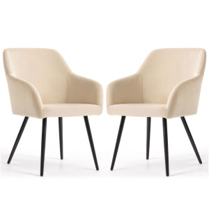 Lot De 2 Chaises En Velours Lisses Estelle Beige Pieds Noirs