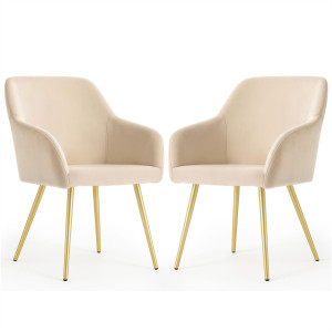 Lot De 2 Chaises En Velours Lisses Estelle Beige Pieds Dorés