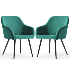 Lot De 2 Chaises En Velours Lisses Estelle Vert Bouteille Pieds Noirs