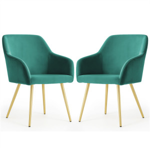 Lot De 2 Chaises En Velours Lisses Estelle Vert Bouteille Pieds Dorés