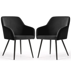 Lot De 2 Chaises En Velours Lisses Estelle Noir Pieds Noirs