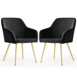 Lot De 2 Chaises En Velours Lisses Estelle Noir Pieds Dorés