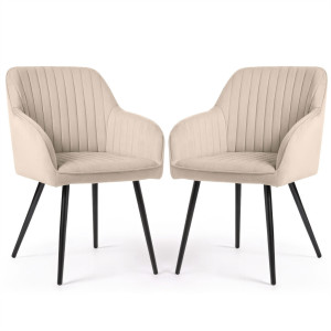 Lot De 2 Chaises En Velours À Surpiqûres Florence Beige Pieds Noirs