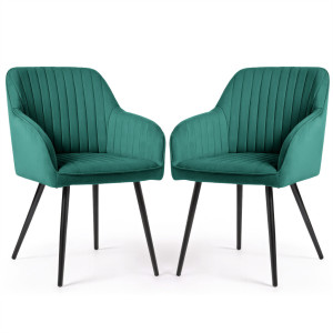 Lot De 2 Chaises En Velours À Surpiqûres Florence Vert Bouteille Pieds Noirs
