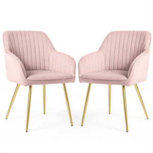 Lot De 2 Chaises En Velours À Surpiqûres Florence Rose Poudré Pieds Dorés