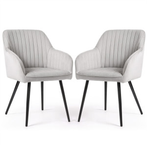 Lot De 2 Chaises En Velours À Surpiqûres Florence Gris Pieds Noirs