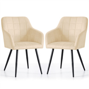 Lot De 2 Chaises Rembourrées À Surpiqûres Carrées Luxano Beige Pieds Noirs
