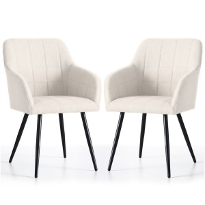 Lot De 2 Chaises Rembourrées À Surpiqûres Carrées Luxano Crème Pieds Noirs Tissu Lumos