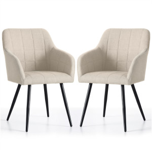 Lot De 2 Chaises Rembourrées À Surpiqûres Carrées Luxano Beige Pieds Noirs Tissu Lumos