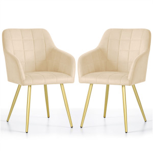Lot De 2 Chaises Rembourrées À Surpiqûres Carrées Luxano Beige Pieds Dorés