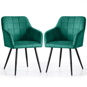 Lot De 2 Chaises Rembourrées À Surpiqûres Carrées Luxano Vert Bouteille Pieds Noirs
