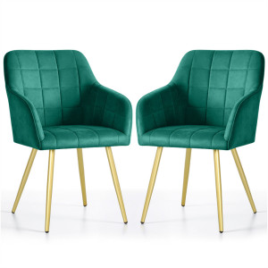 Lot De 2 Chaises Rembourrées À Surpiqûres Carrées Luxano Vert Bouteille Pieds Dorés