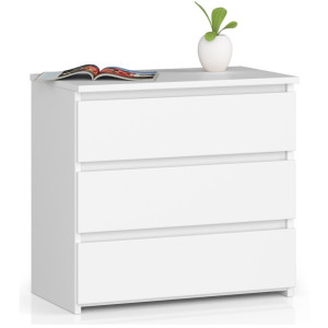 Table De Chevet Akord Cl3 Blanche 60 Cm 3 Tiroirs Façade Blanche 60X35X57 Cm