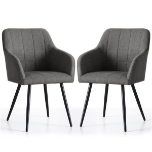 Lot De 2 Chaises Rembourrées À Surpiqûres Carrées Luxano Anthracite Pieds Noirs Tissu Lumos