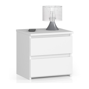 Table De Chevet Akord Cl2 Blanche 40 Cm 2 Tiroirs Façade Blanche 40X35X40 Cm