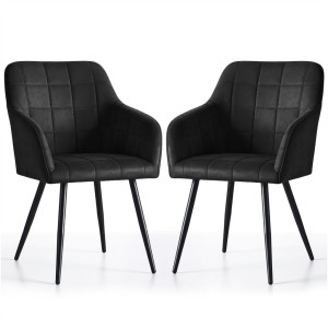 Lot De 2 Chaises Rembourrées À Surpiqûres Carrées Luxano Noir Pieds Noirs
