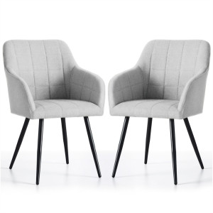 Lot De 2 Chaises Rembourrées À Surpiqûres Carrées Luxano Gris Clair Pieds Noirs Tissu Lumos