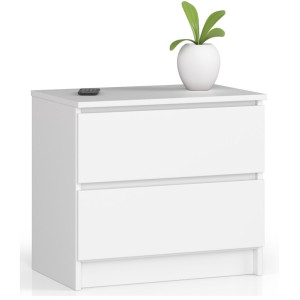Table De Chevet Akord K60 Blanche 60 Cm 2 Tiroirs Façade Blanche 60X40X55 Cm